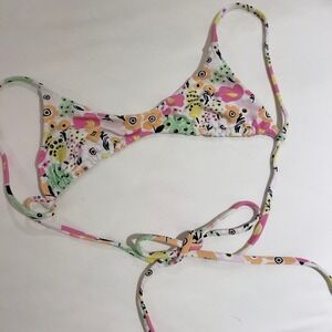 Floral Triangle Bikini Top Pink Orange Green‎ Abstract Print Adjustable Tie